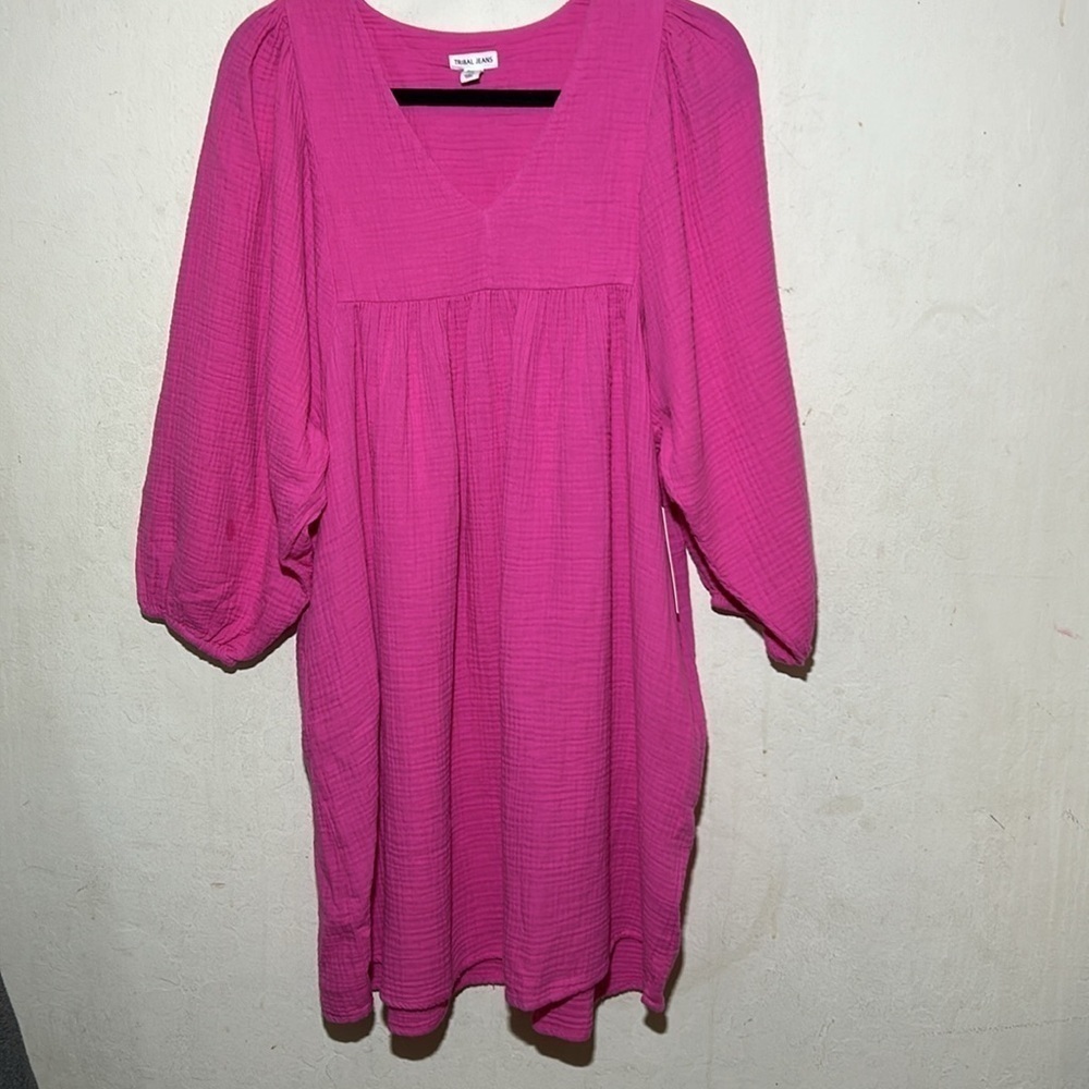 Tribal Cotton Gauze Pink Puffy Sleeve Dress NWT - Picture 5 of 8